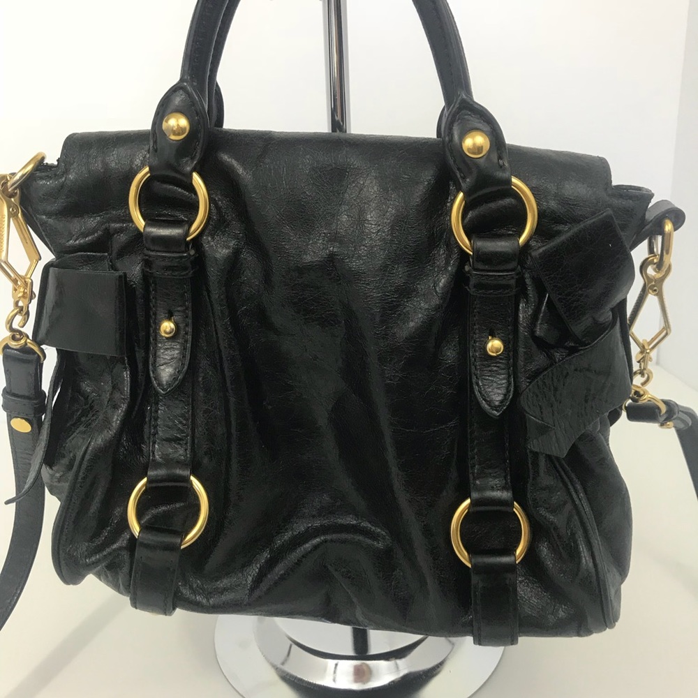 Miu Miu Vitello Lux Mini Bow Bag Authentic Black - Picture 2 of 8